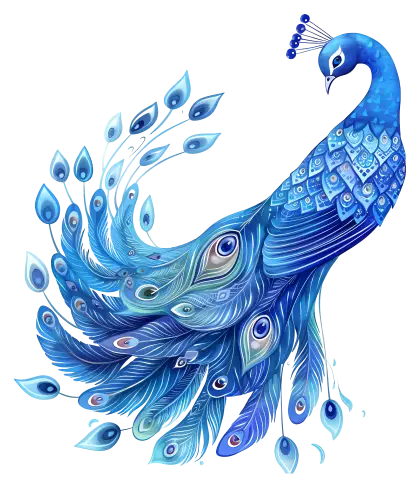 Beautiful Artistic Blue Peacock Illustration