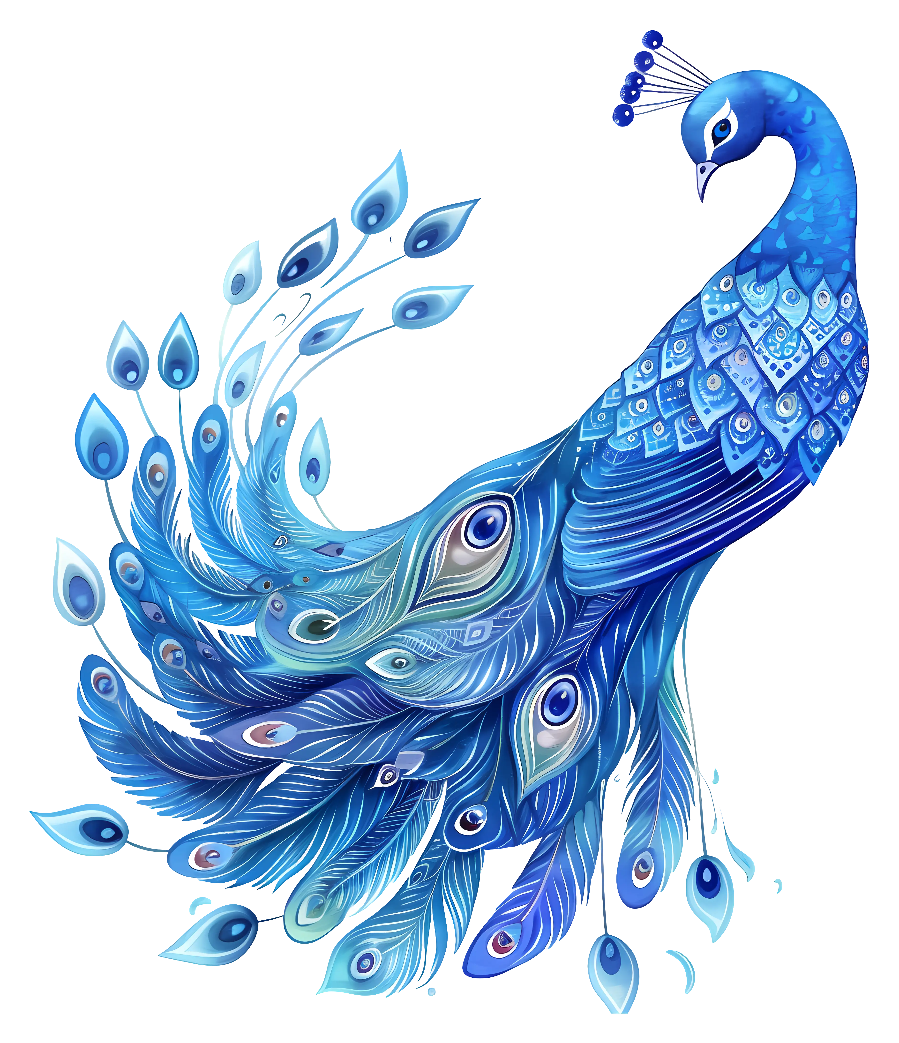 Beautiful Artistic Blue Peacock Illustration