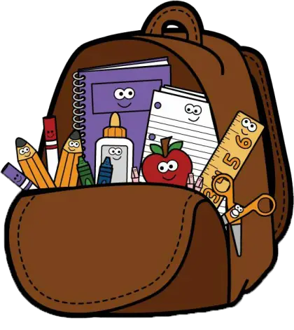 Brown Backpack with School Supplies