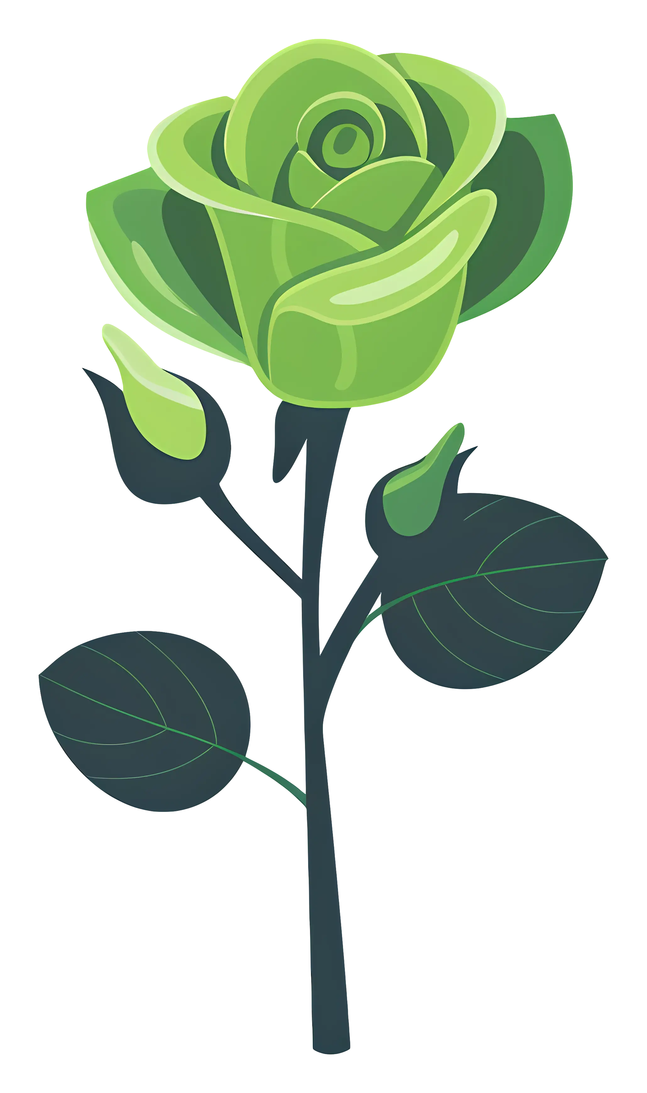 Green Rose with Leaves