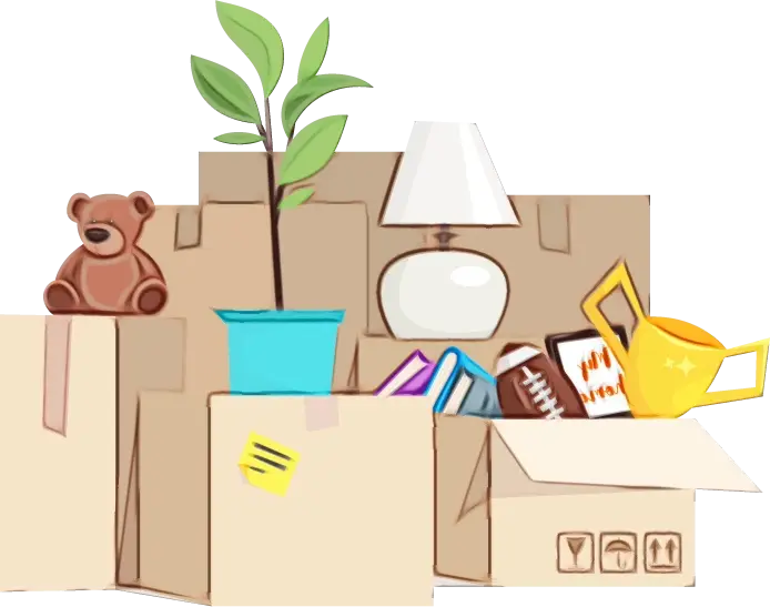 Packed Moving Boxes with Household Items