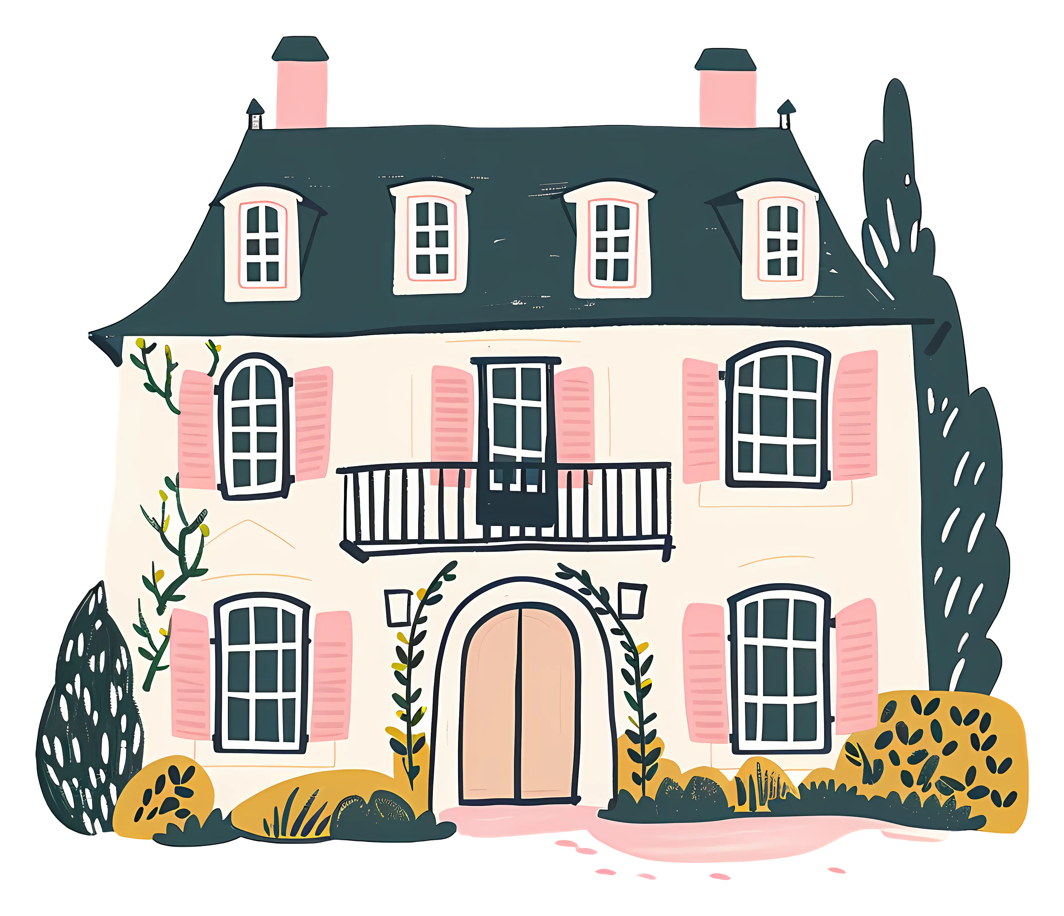 Cartoon Cottage Style Home Illustration