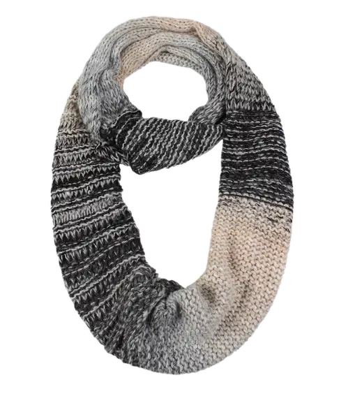 Warm Knitted Scarf in Grey and Beige