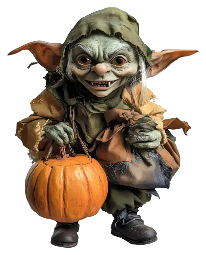 Goblin Holding a Halloween Pumpkin
