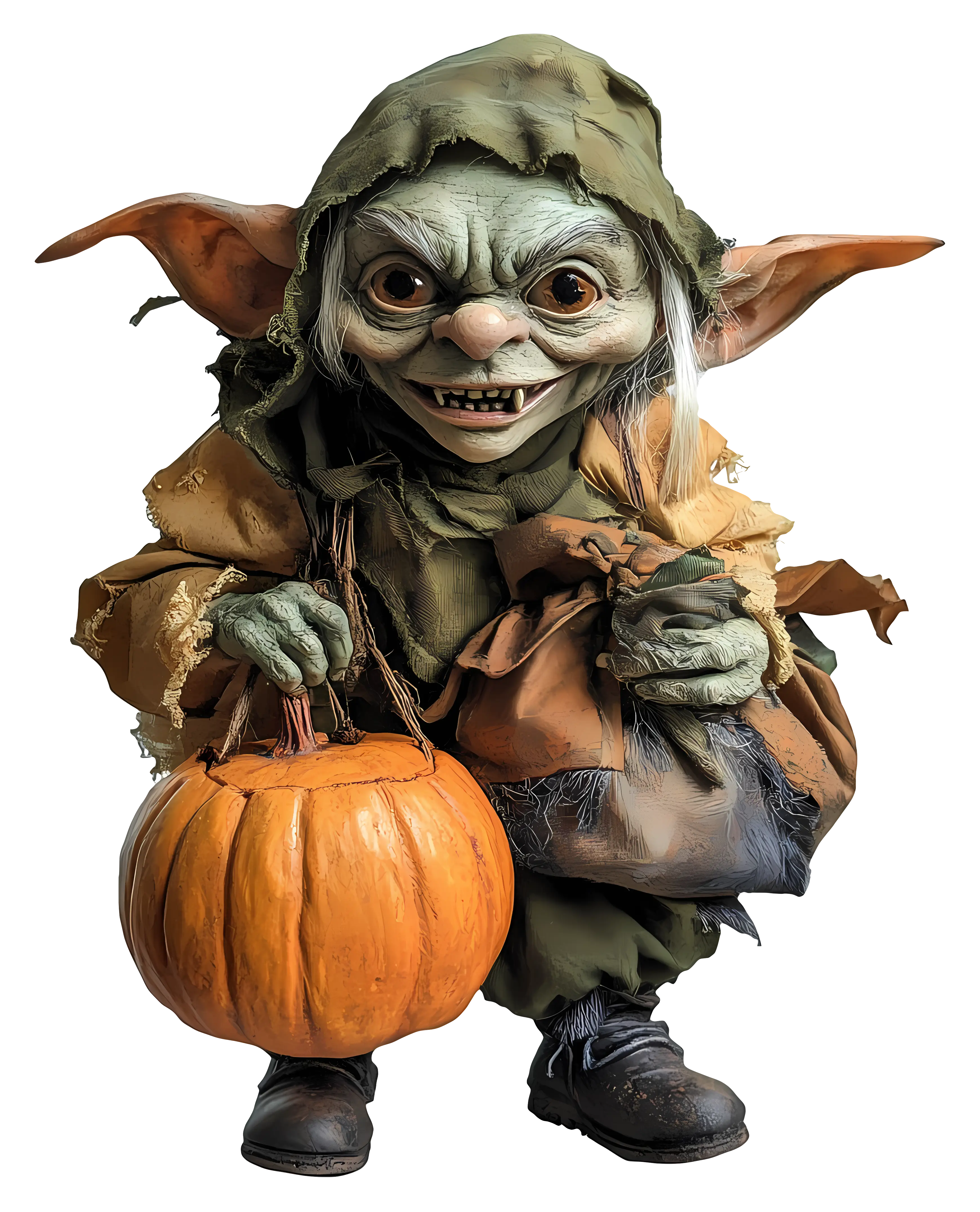 Goblin Holding a Halloween Pumpkin