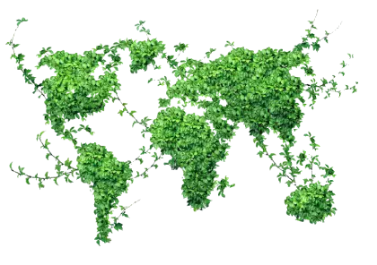 Green World Map Made of Plants