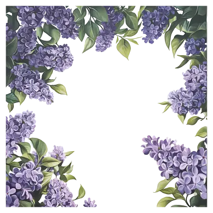 Purple Floral Frame with Leaves