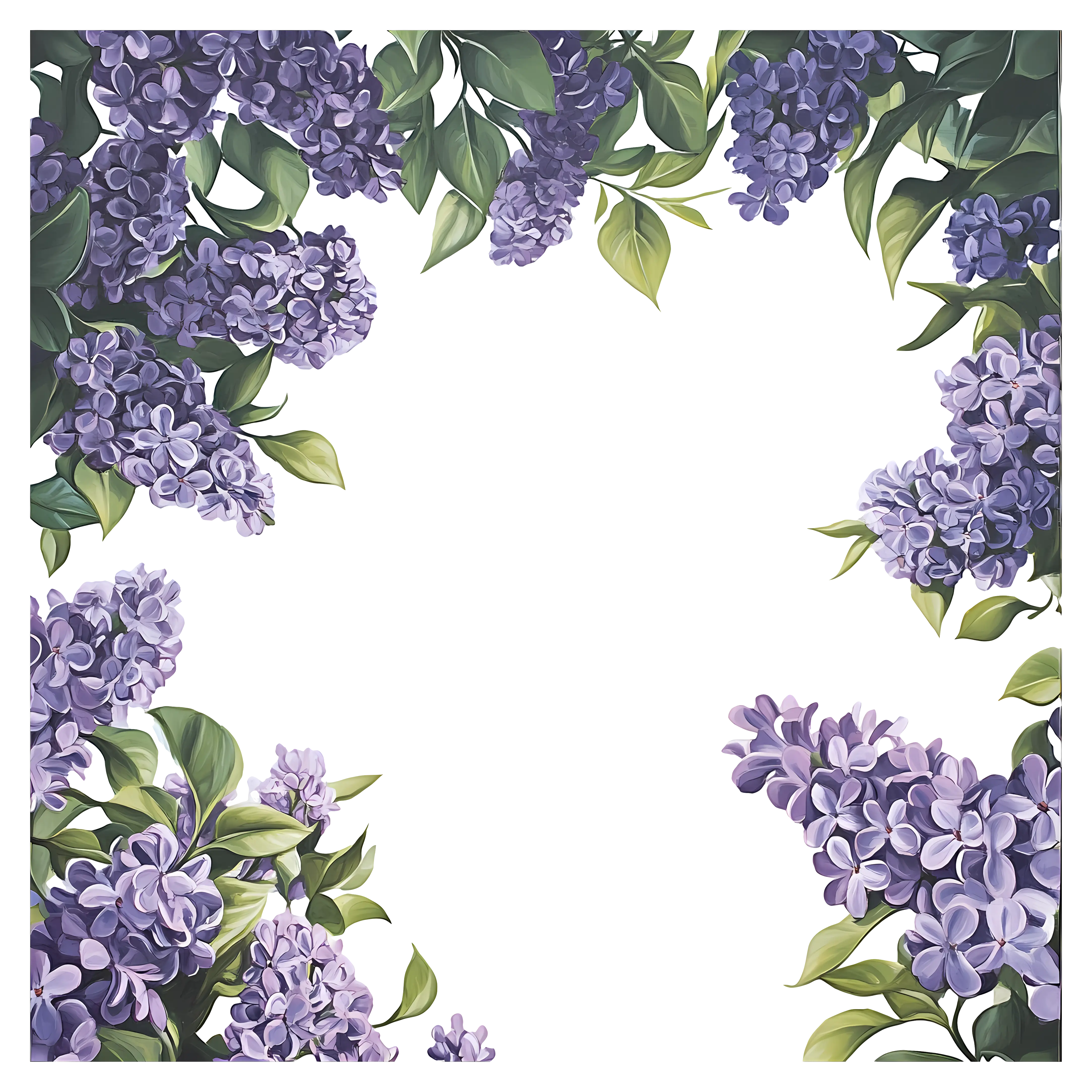 Purple Floral Frame with Leaves