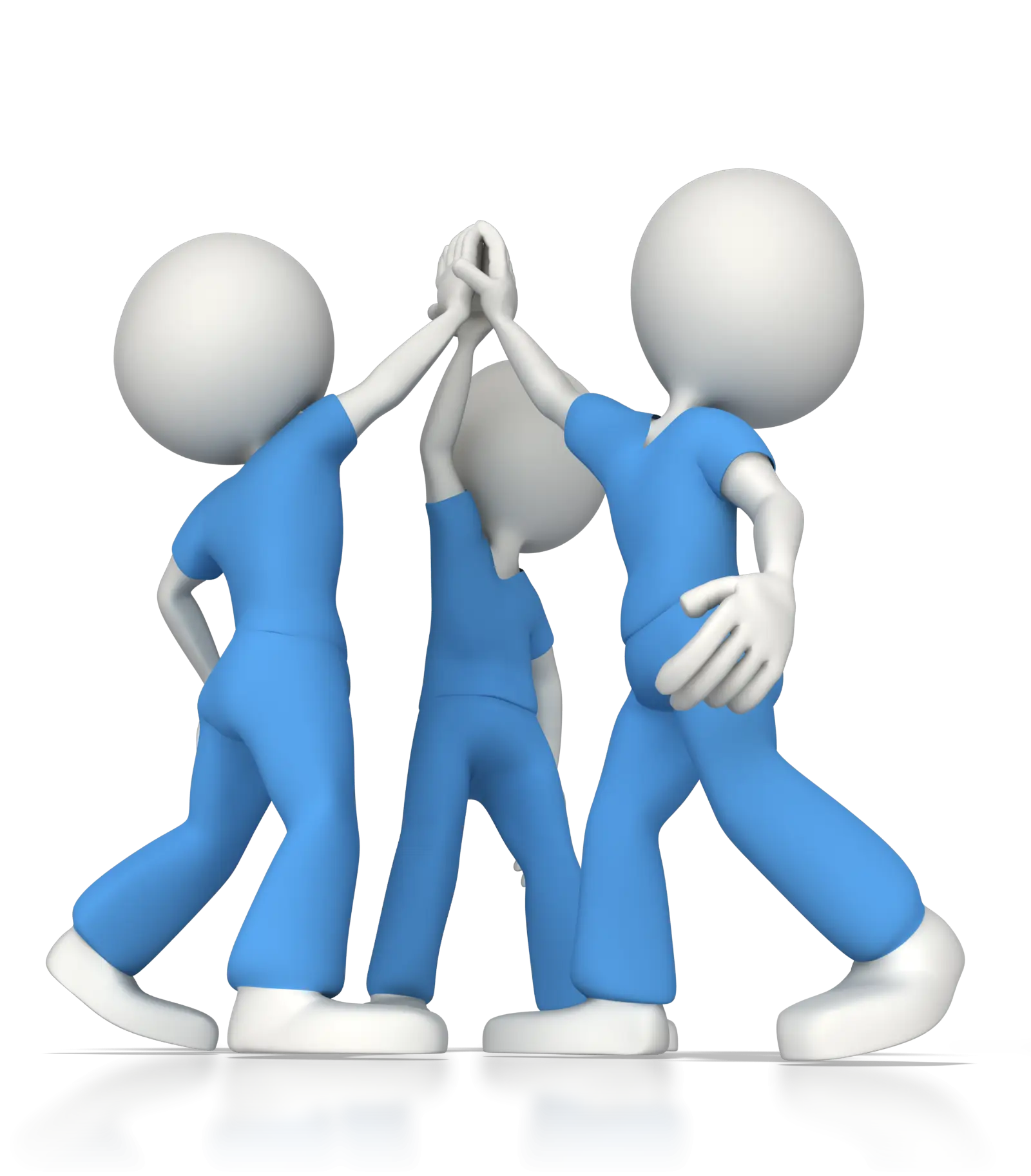 Cartoon Workers High-Five in Blue Uniforms