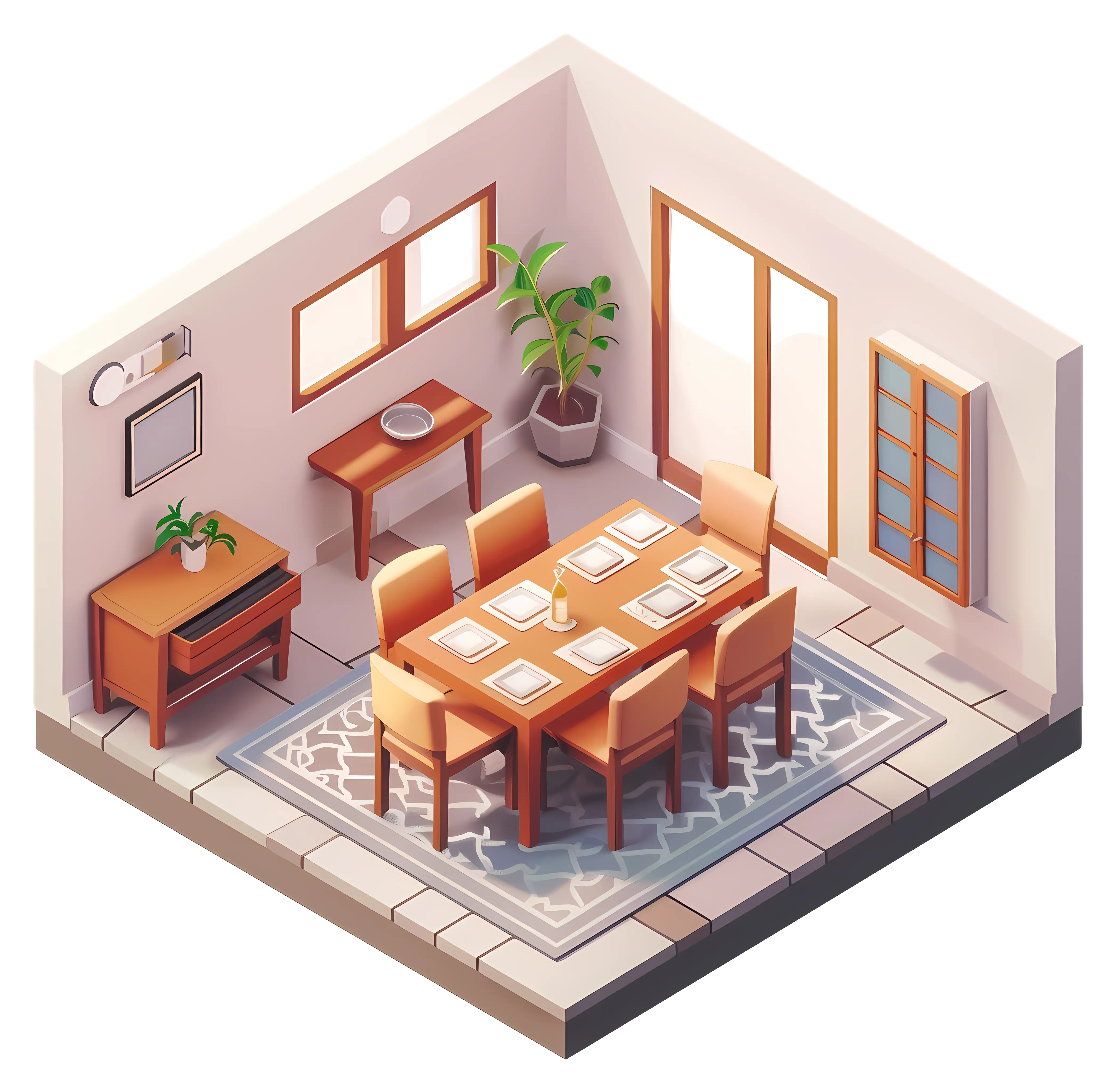 Modern Dining Room Interior Illustration
