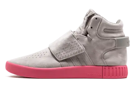 Gray High-Top Sneaker with Pink Sole