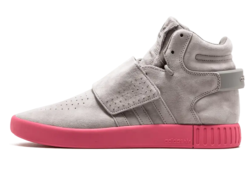 Gray High-Top Sneaker with Pink Sole