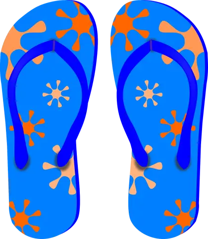 Blue Flip-Flops with Splashed Orange Patterns