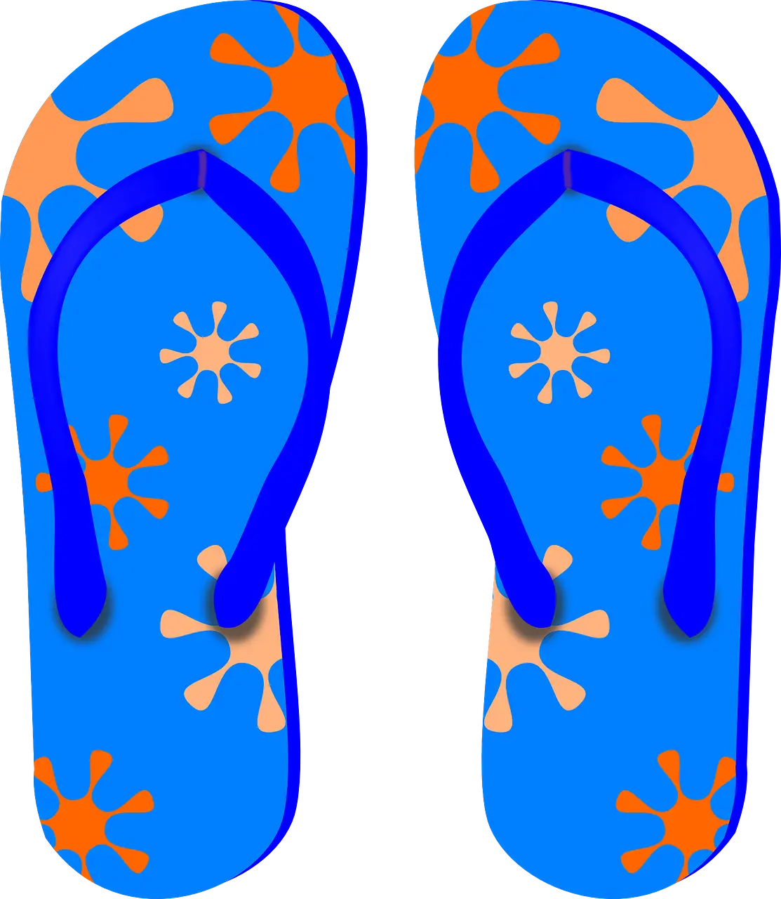 Blue Flip-Flops with Splashed Orange Patterns