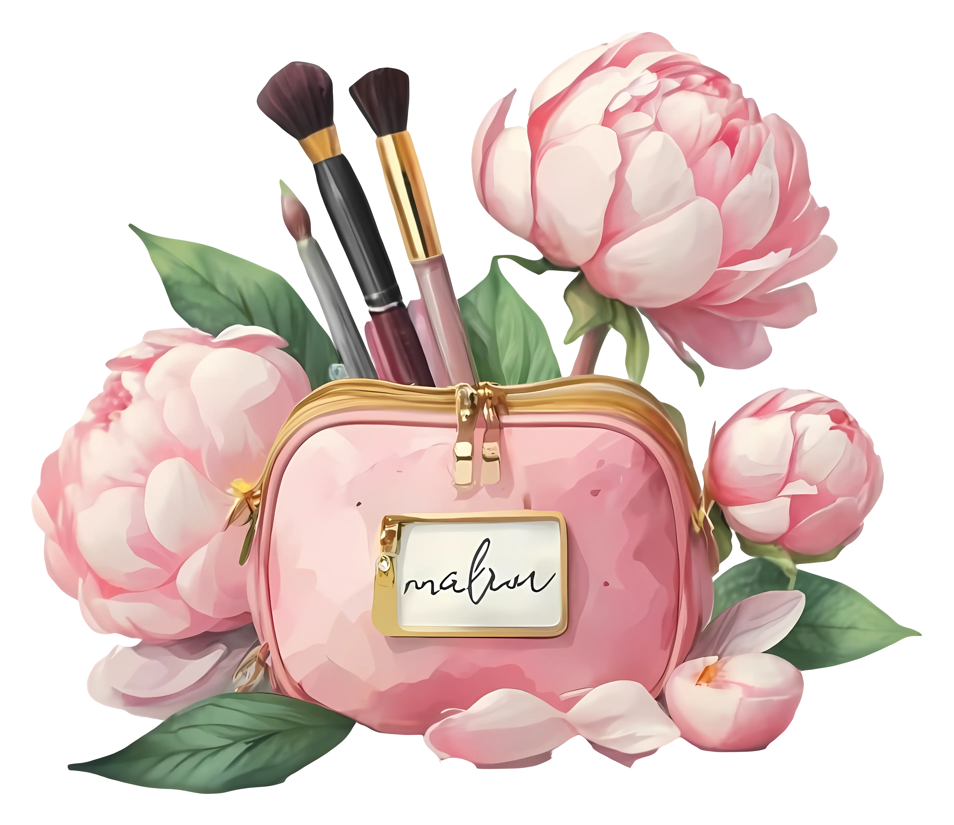 Pink Makeup Bag with Brushes