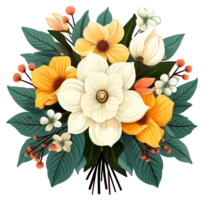 Illustration of Beautiful Yellow and White Floral Bouquet