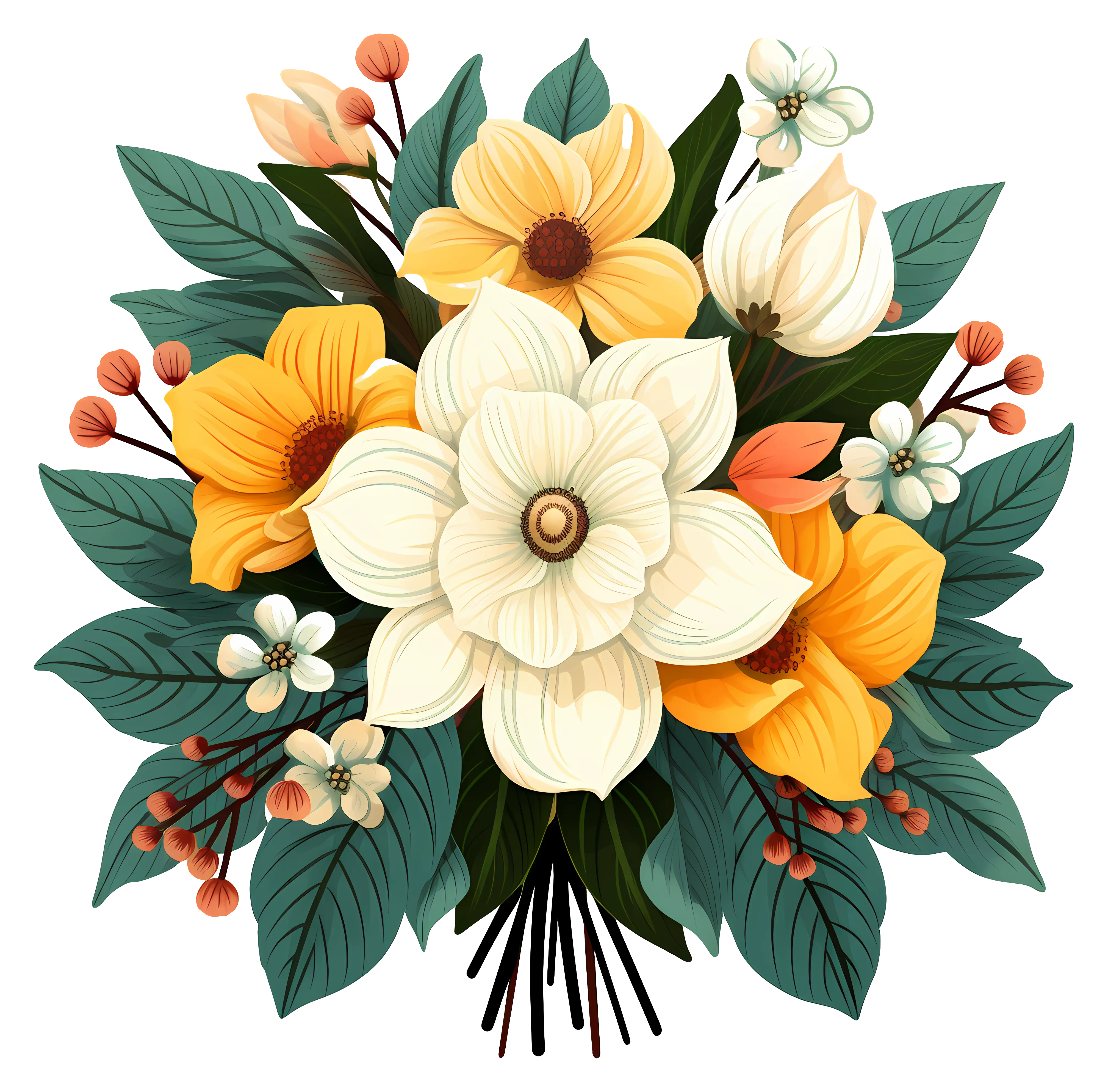 Illustration of Beautiful Yellow and White Floral Bouquet