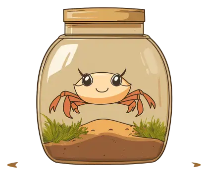 Cute Crab in Jar with Sand