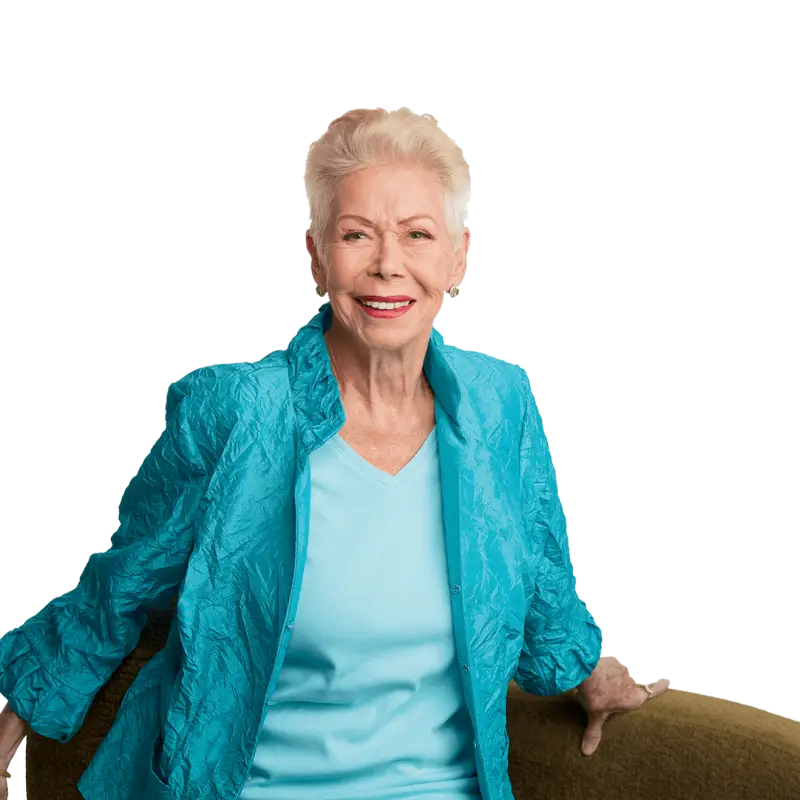 Smiling Elderly Woman in Blue Jacket