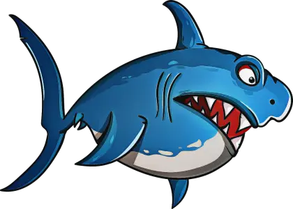 Blue Cartoon Shark with Fierce Expression