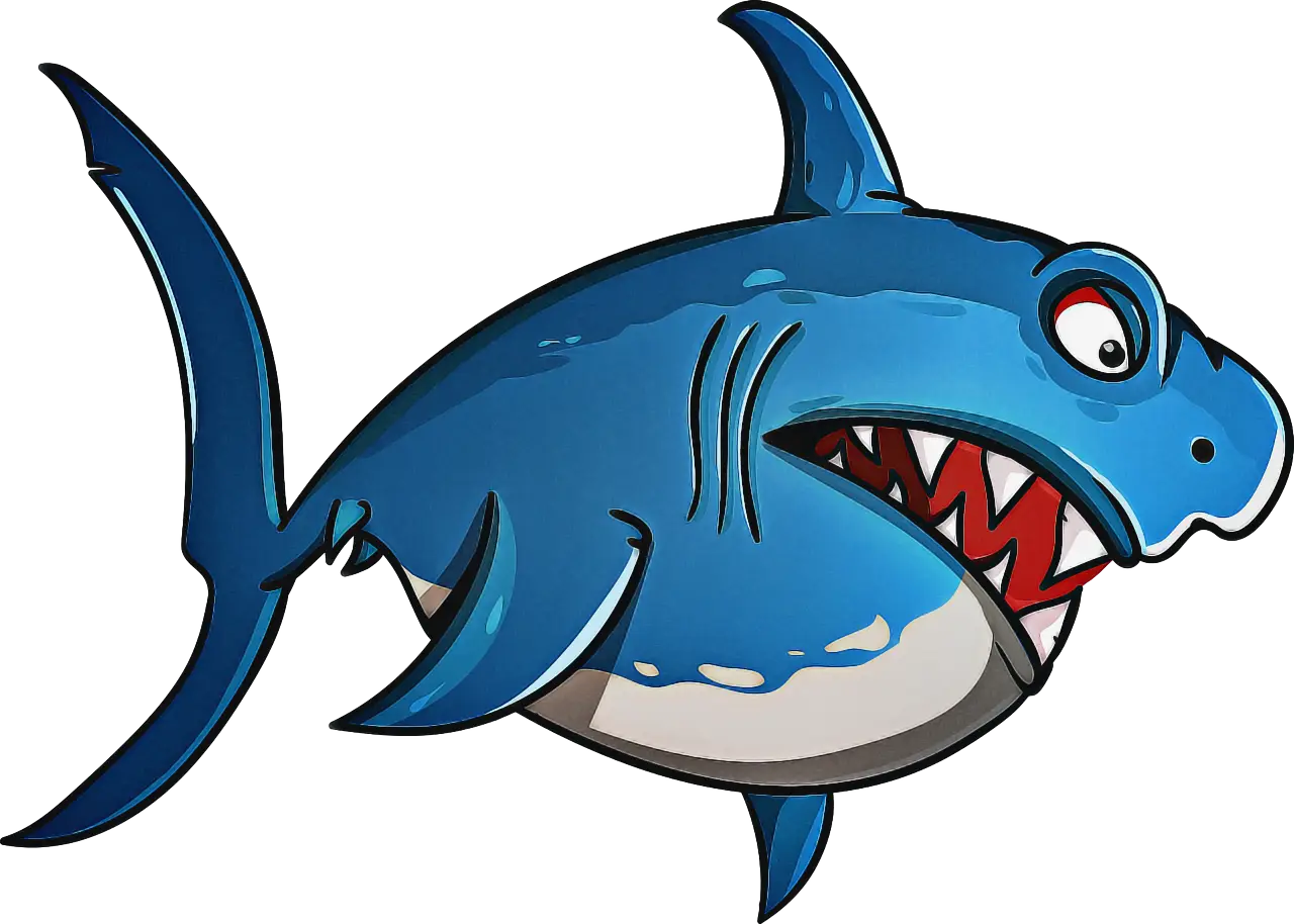 Blue Cartoon Shark with Fierce Expression