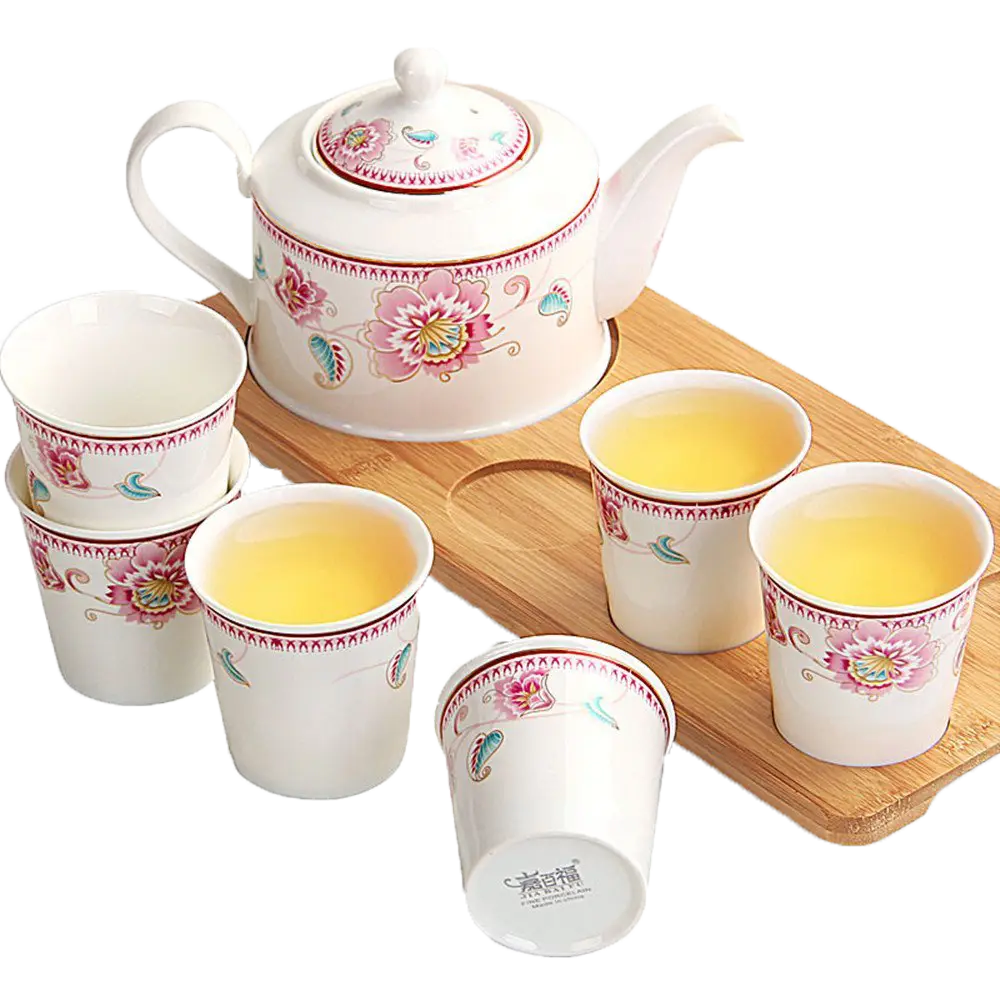 Beautiful teapot and cups set on a tray