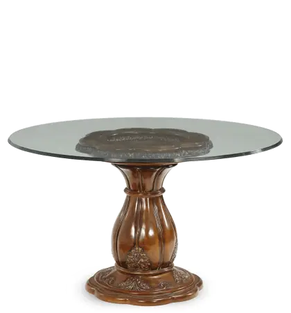 Round Wooden Table with Glass Top