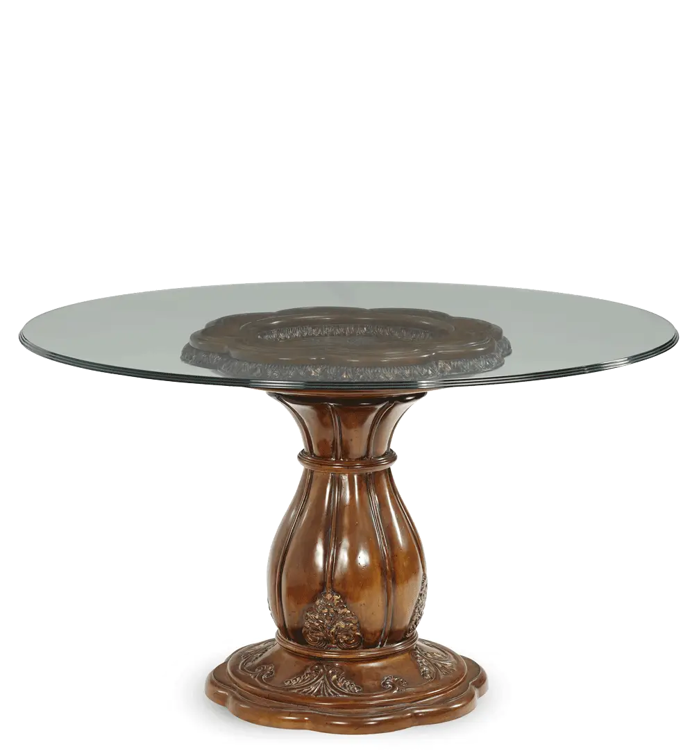 Round Wooden Table with Glass Top