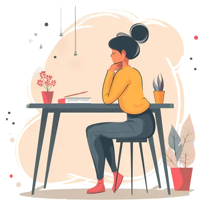 Woman Thinking at Desk