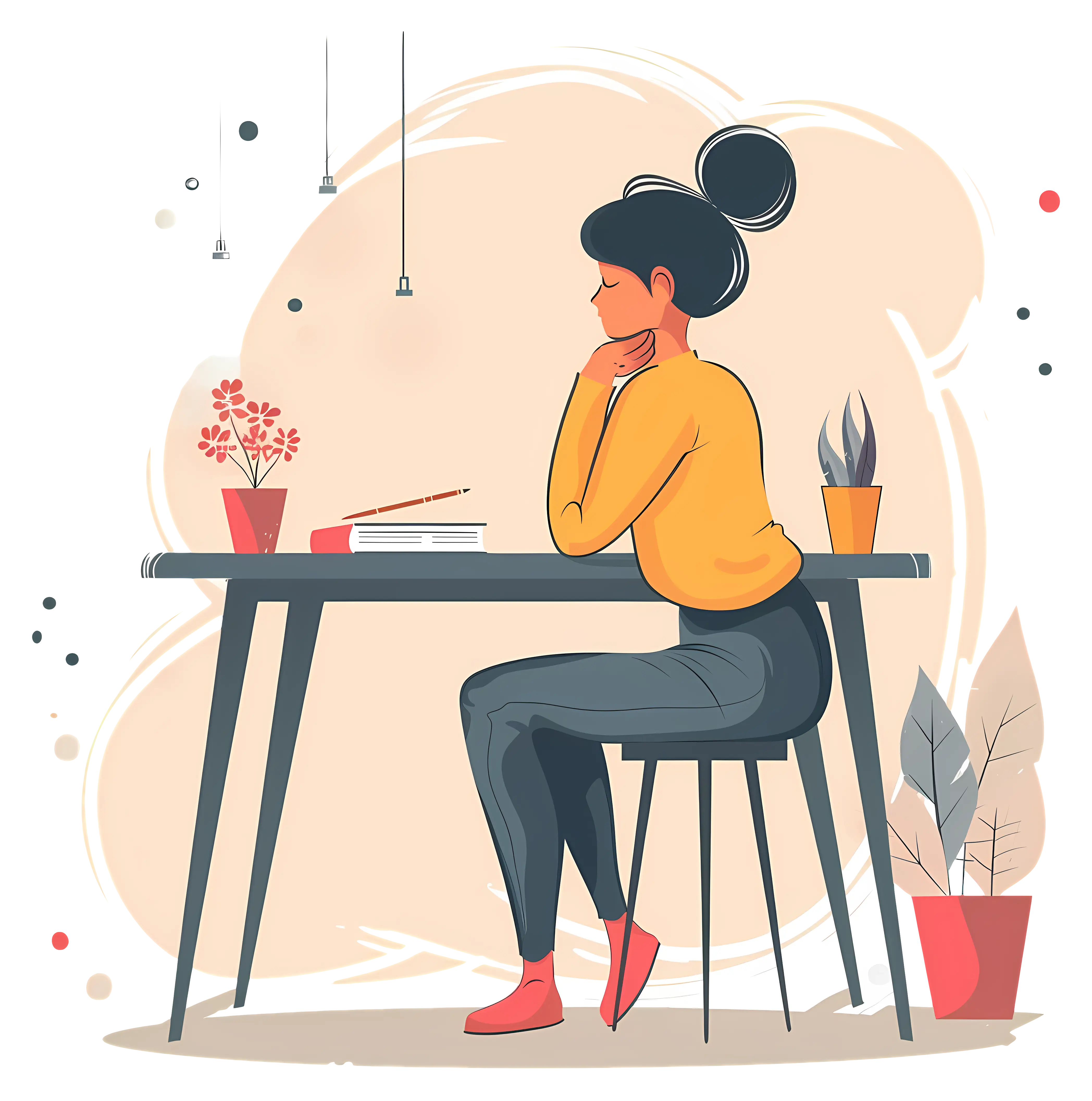 Woman Thinking at Desk