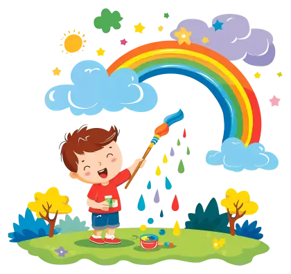 Boy Painting a Rainbow Illustration