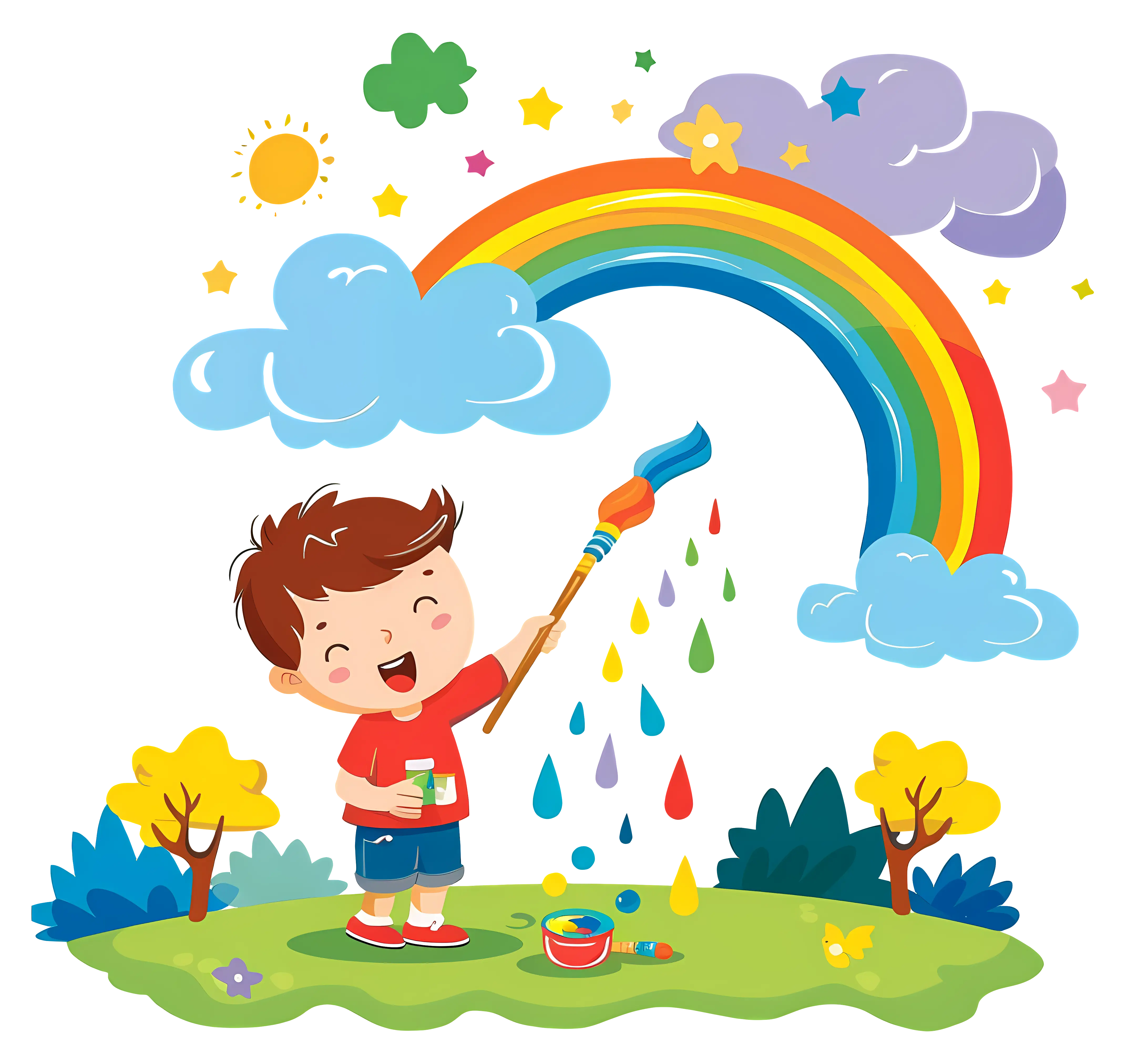 Boy Painting a Rainbow Illustration