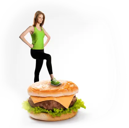 Fitness Woman Standing on Burger