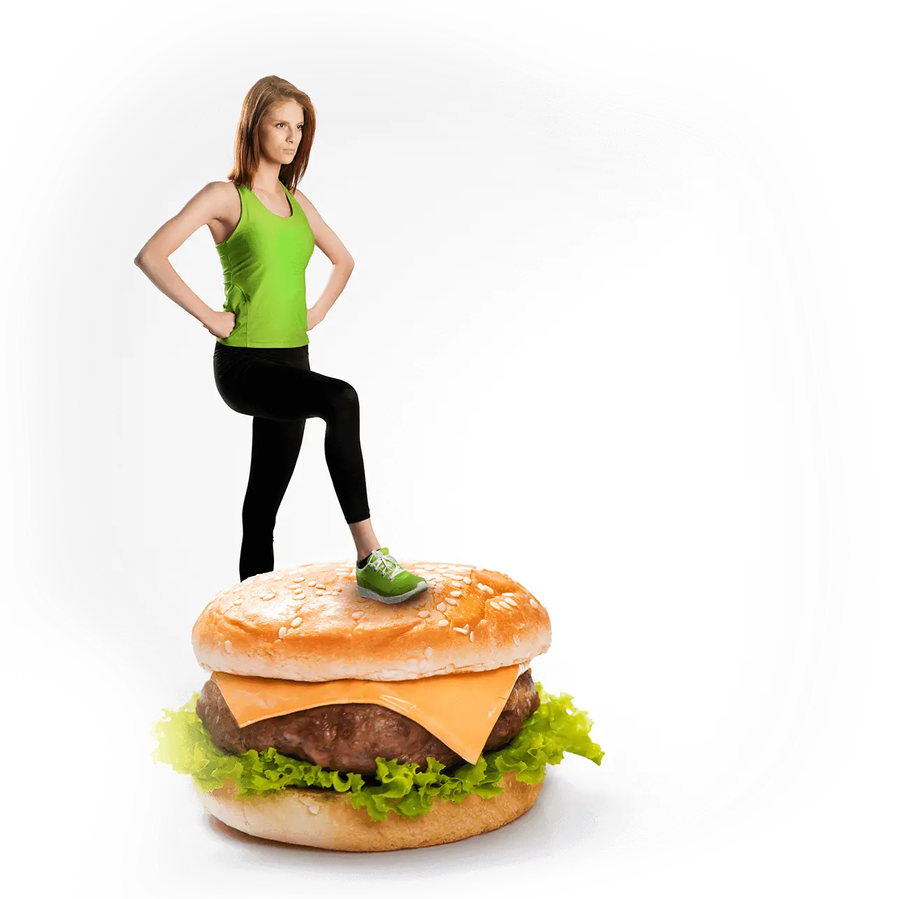 Fitness Woman Standing on Burger