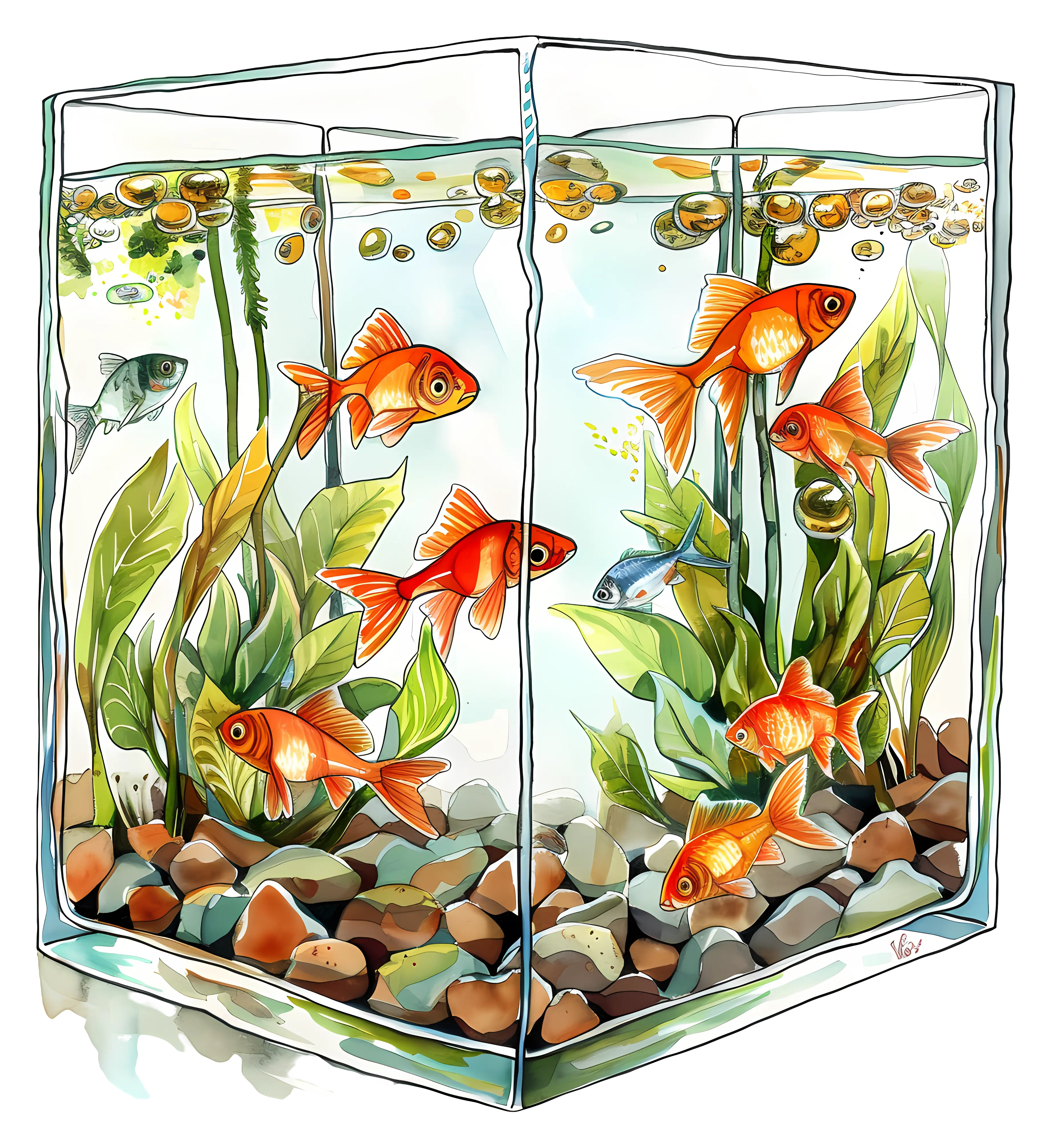 Colorful Fish Tank with Plants