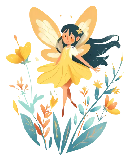 Yellow Fairy in a Floral Scene