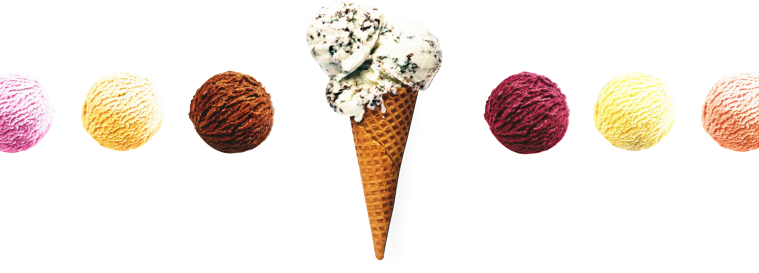 Different Ice Cream Scoops with Cone
