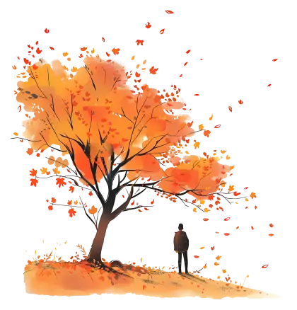 Autumn Tree with Falling Leaves