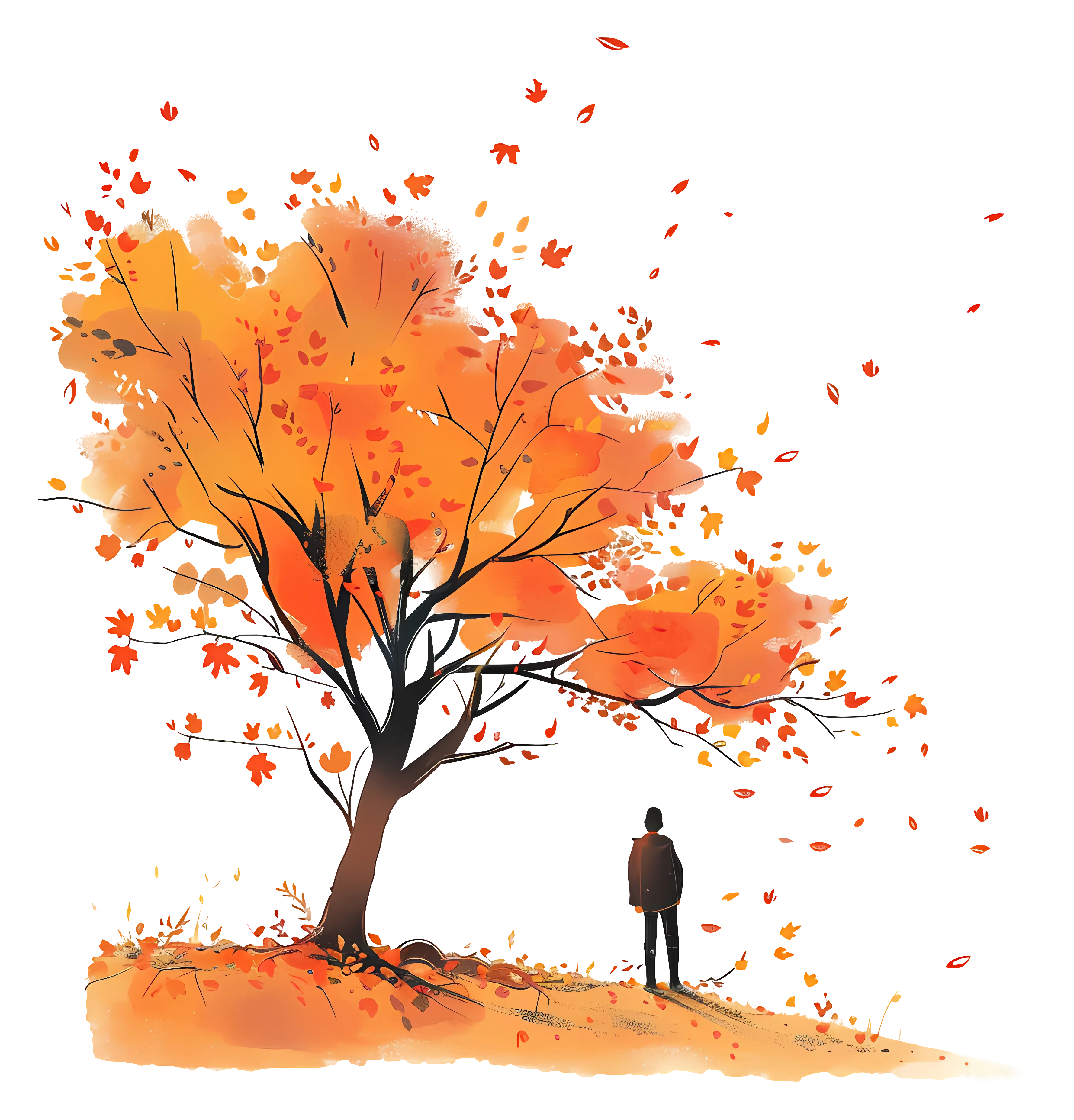 Autumn Tree with Falling Leaves