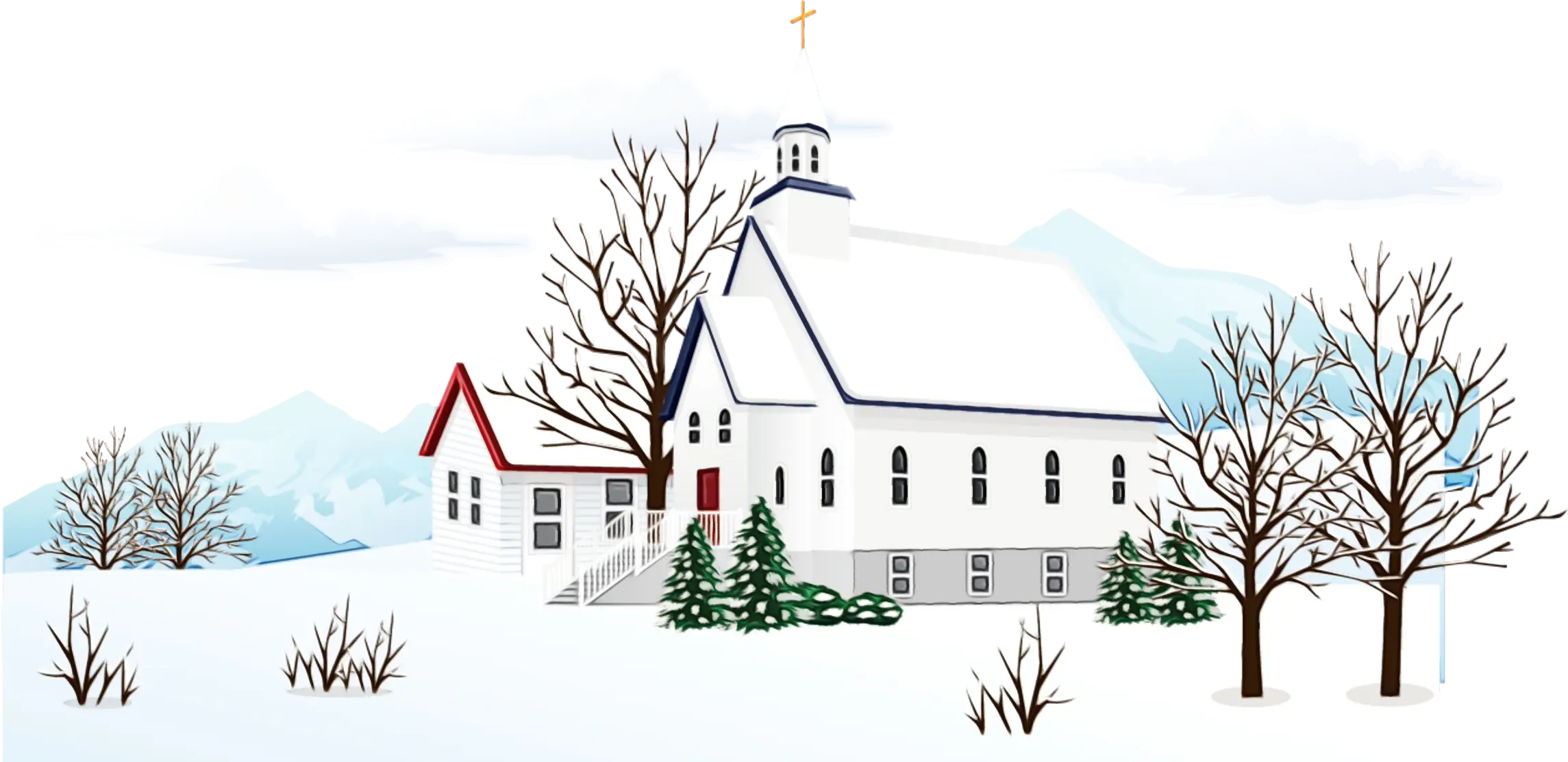 Snowy Church Illustration for the Holiday Season