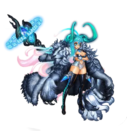 Fantasy Character with Blue Hair and Creature