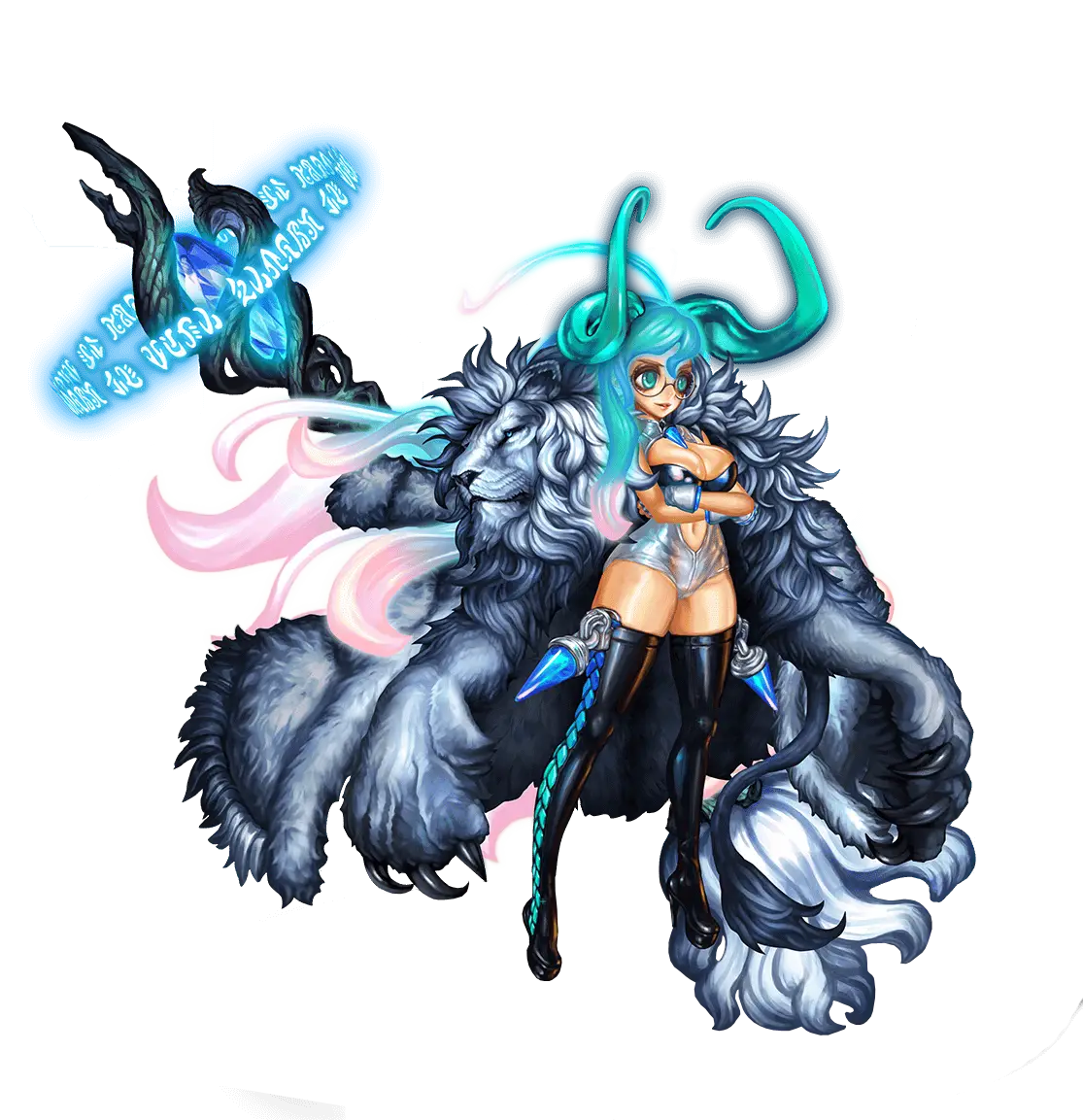 Fantasy Character with Blue Hair and Creature