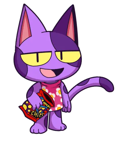 Purple Cartoon Cat Holding Chips