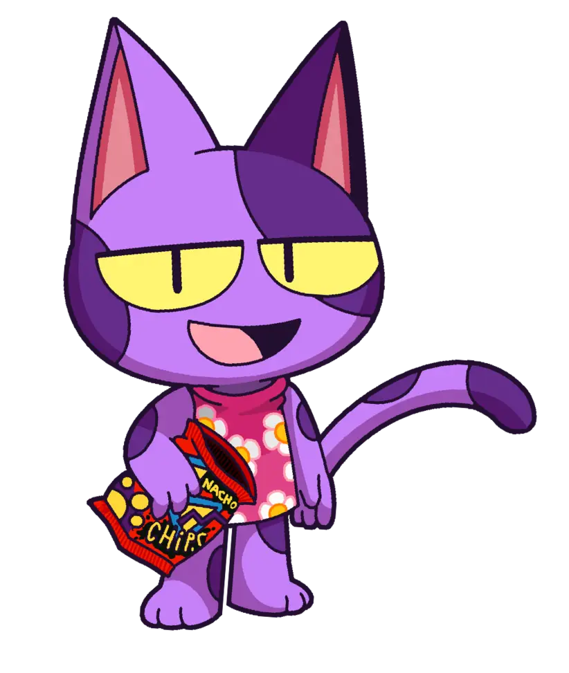 Purple Cartoon Cat Holding Chips