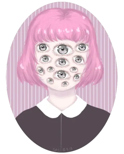 Surreal Girl with Multiple Eyes Illustration
