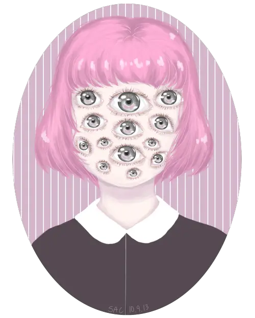 Surreal Girl with Multiple Eyes Illustration