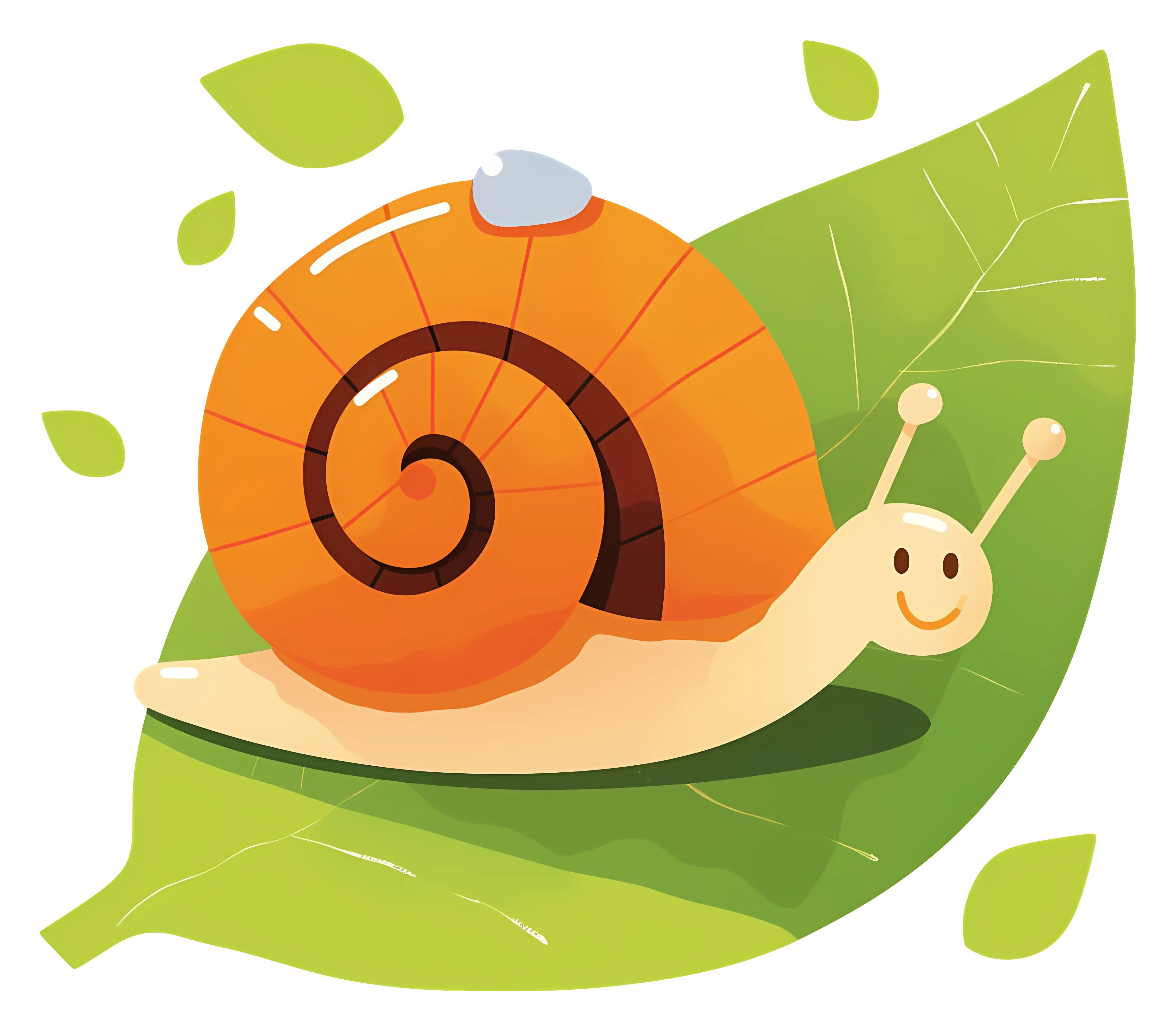 Smiling Cartoon Snail on Leaf