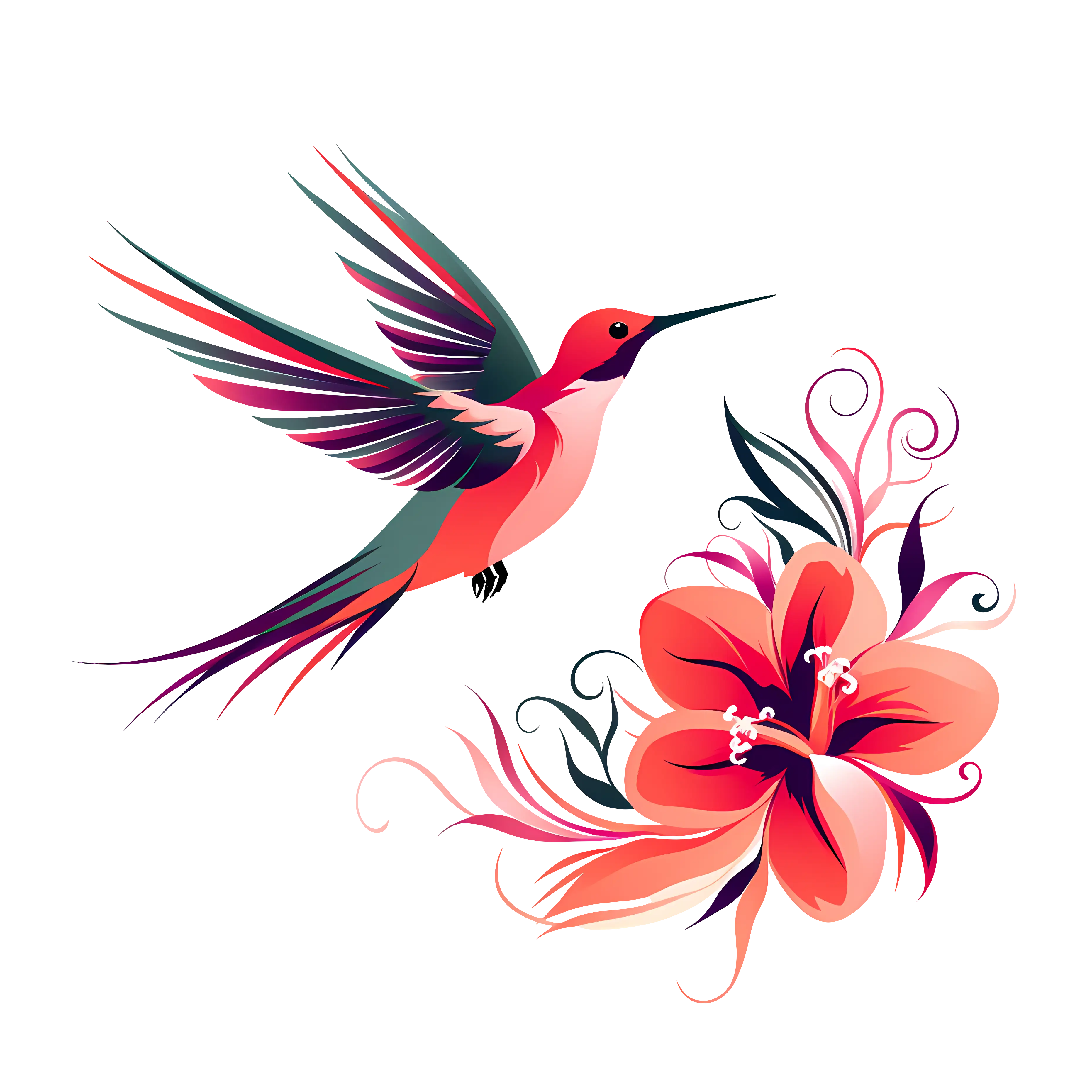 Hummingbird and Flower Illustration