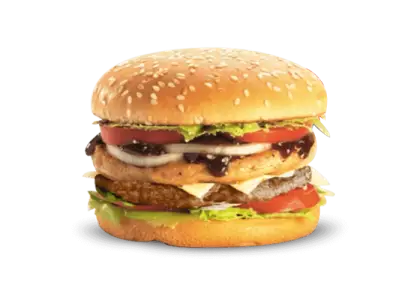 Stacked Double Patty Burger with Fresh Vegetables