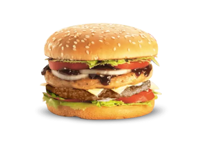 Stacked Double Patty Burger with Fresh Vegetables